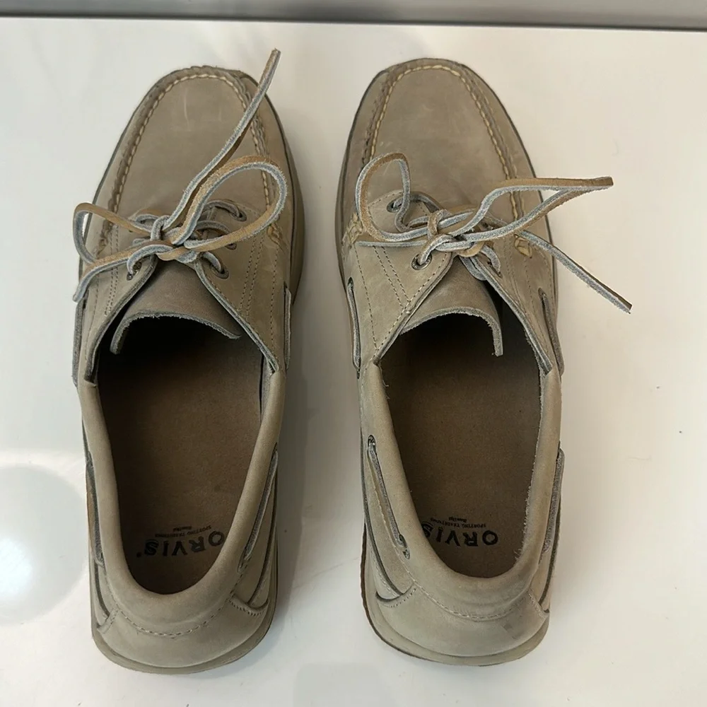 Orvis Cream Leather Topsider Boat Shoes Size 9.5